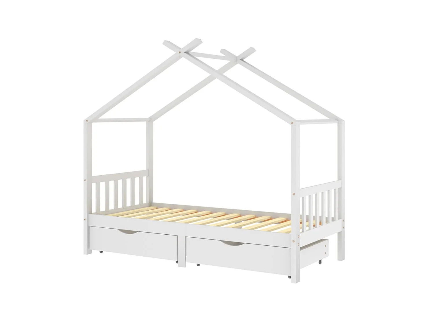 Lit cabane enfant avec tiroirs Blanc Pin massif 90x200 2
