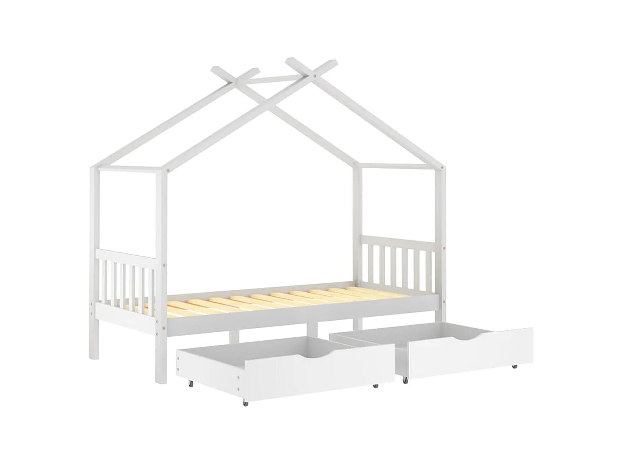 Lit cabane enfant avec tiroirs Blanc Pin massif 90x200 2