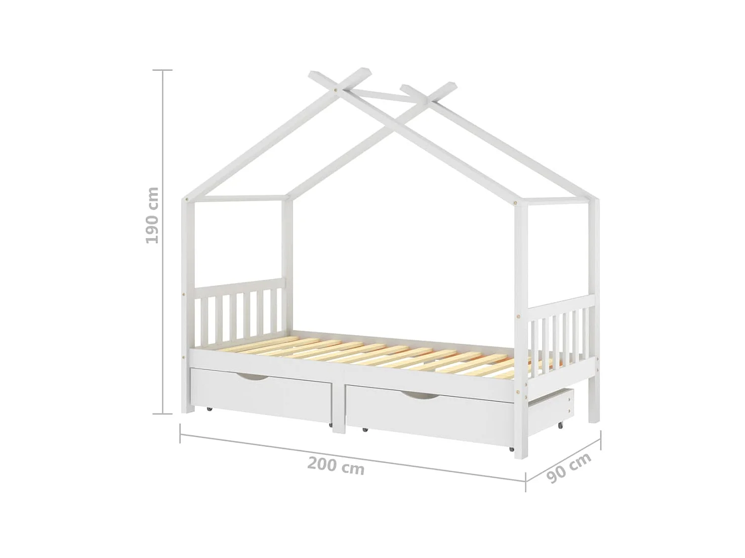 Lit cabane enfant avec tiroirs Blanc Pin massif 90x200 2