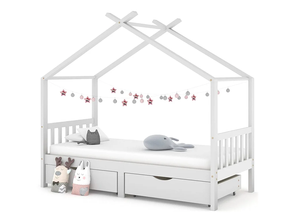 Estructura cama niños y cajones madera maciza blanca 90x200 cm