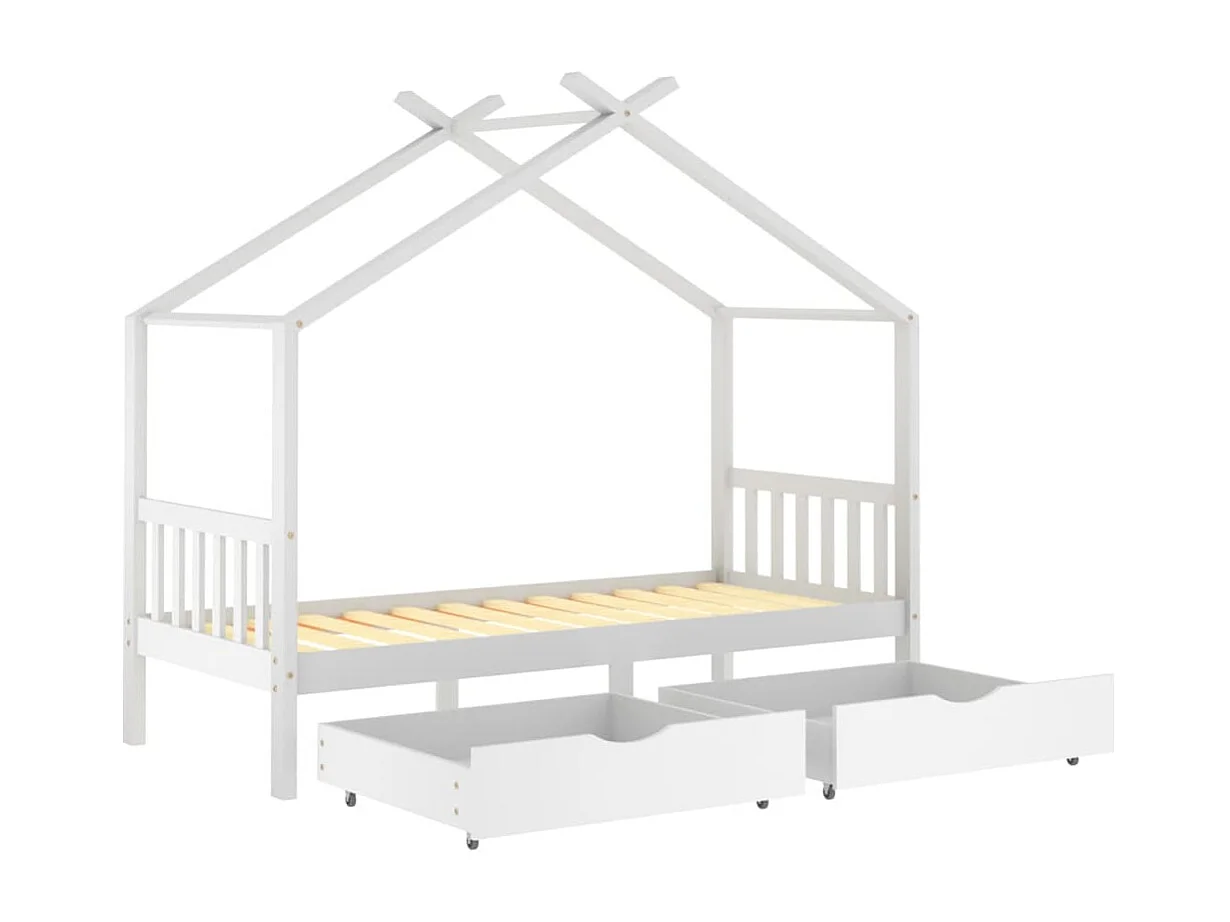 Estructura cama niños y cajones madera maciza blanca 90x200 cm