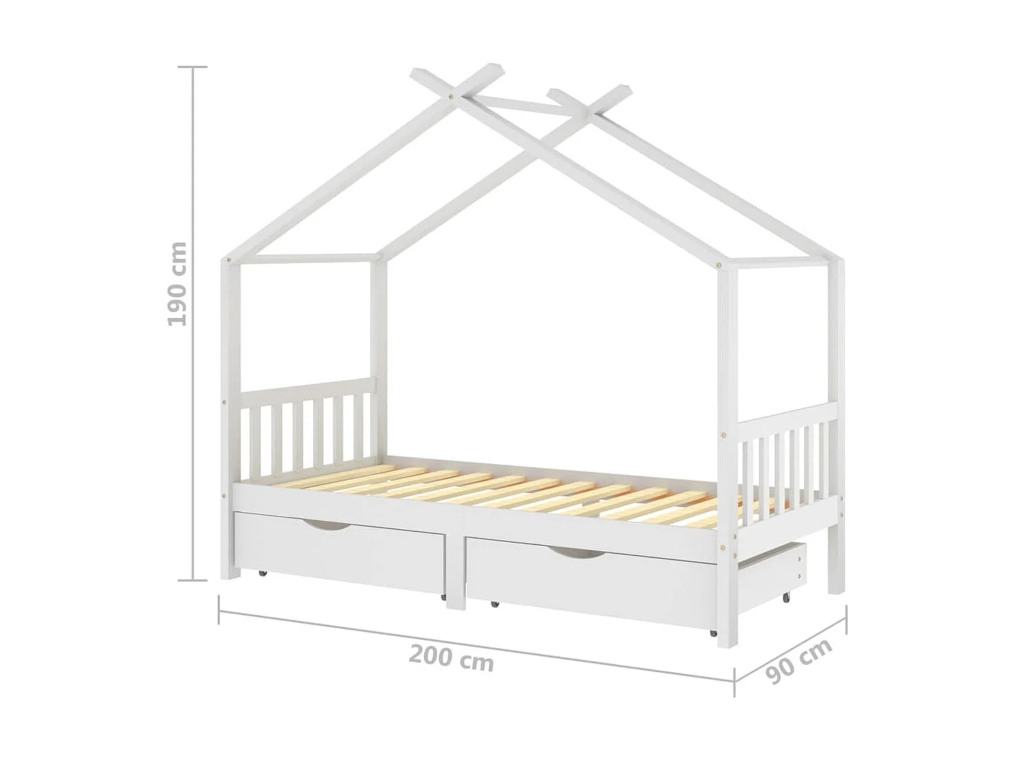 Estructura cama niños y cajones madera maciza blanca 90x200 cm