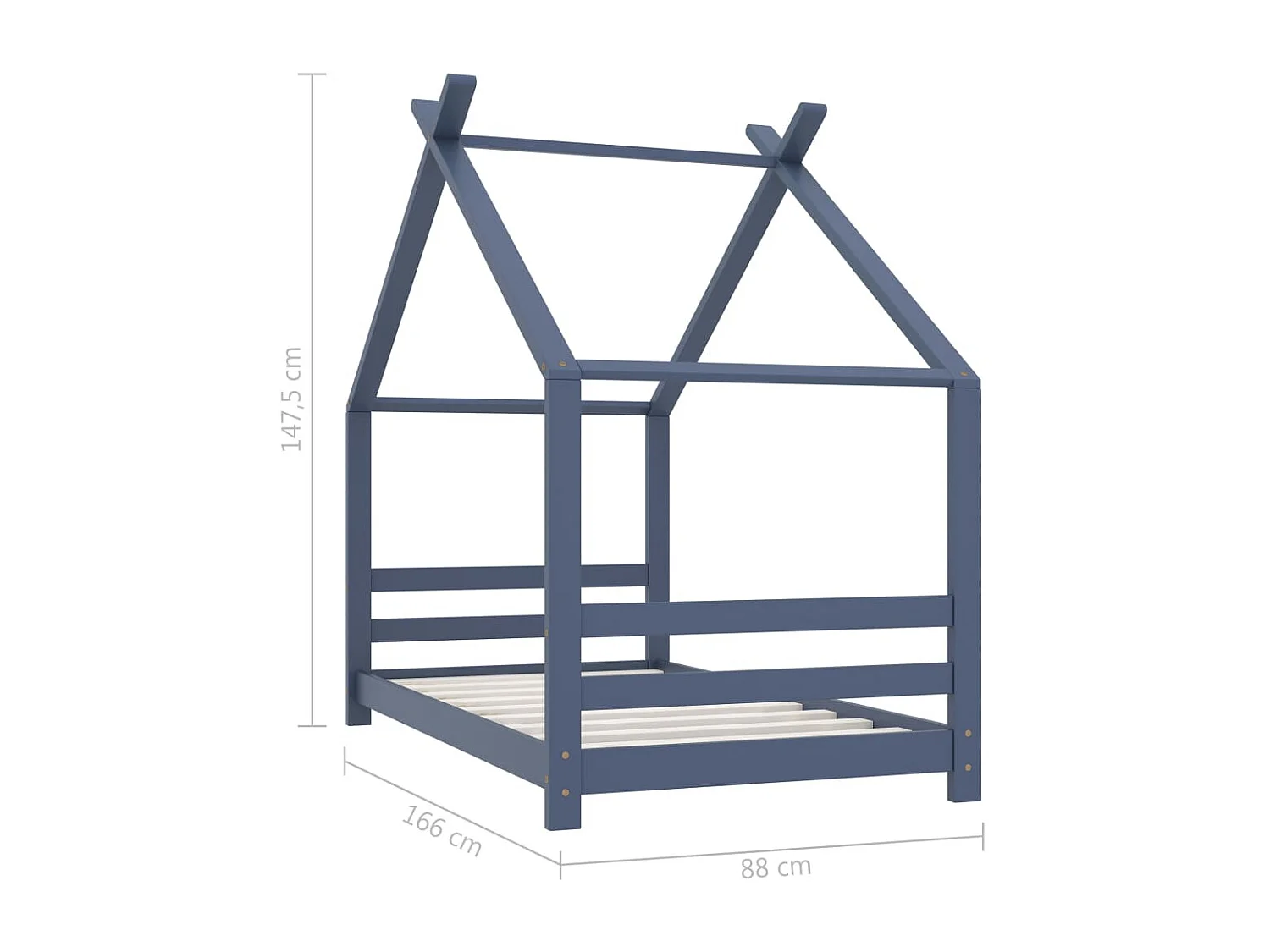 Lit cabane enfant Gris Bois de pin massif 80x160 3