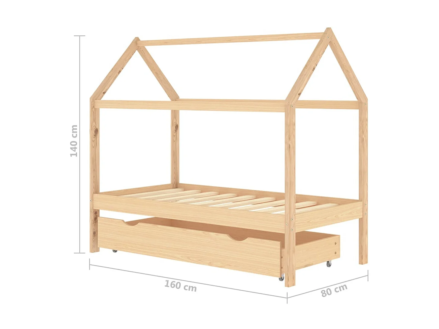 Lit cabane enfant avec un tiroir Pin massif 80x160