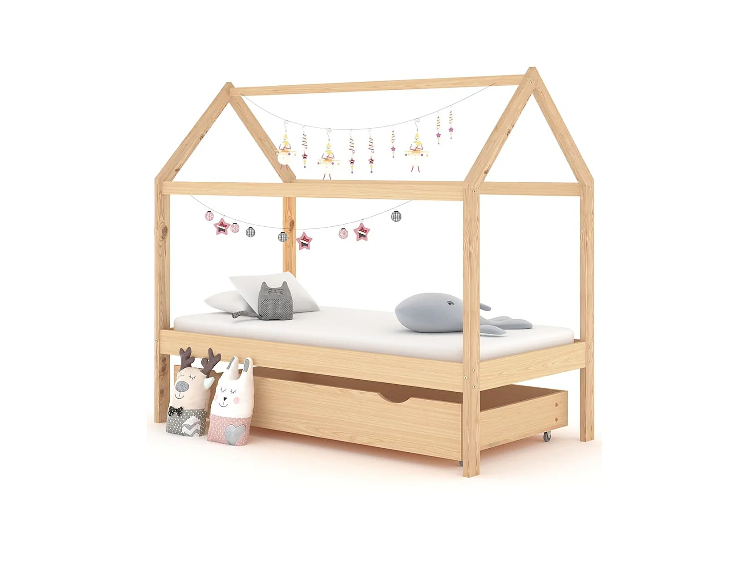 Lit cabane enfant avec un tiroir Pin massif 80x160
