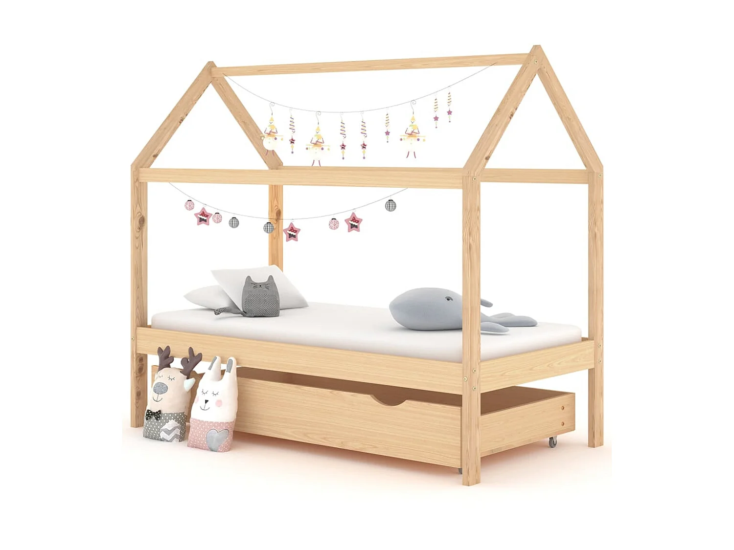 Lit cabane enfant avec un tiroir Pin massif 80x160