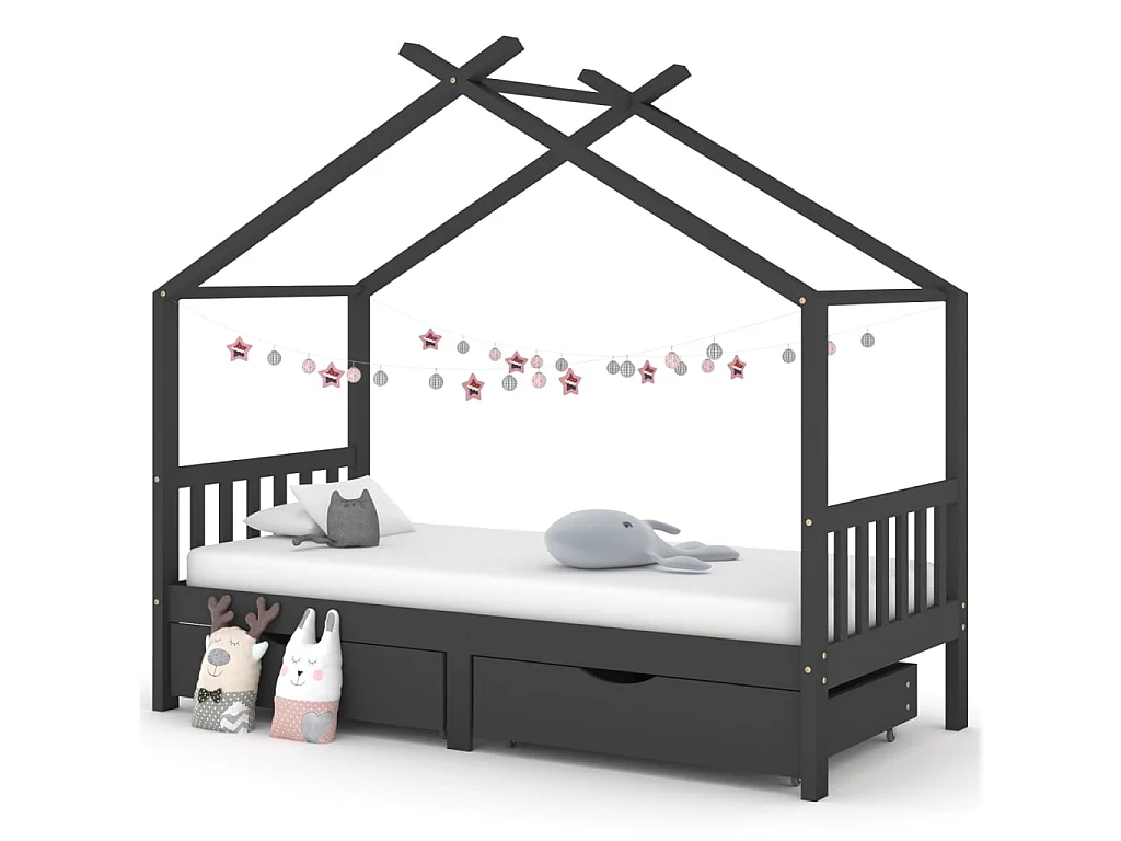 Lit d'enfant avec tiroirs Gris foncé Pin 90x200