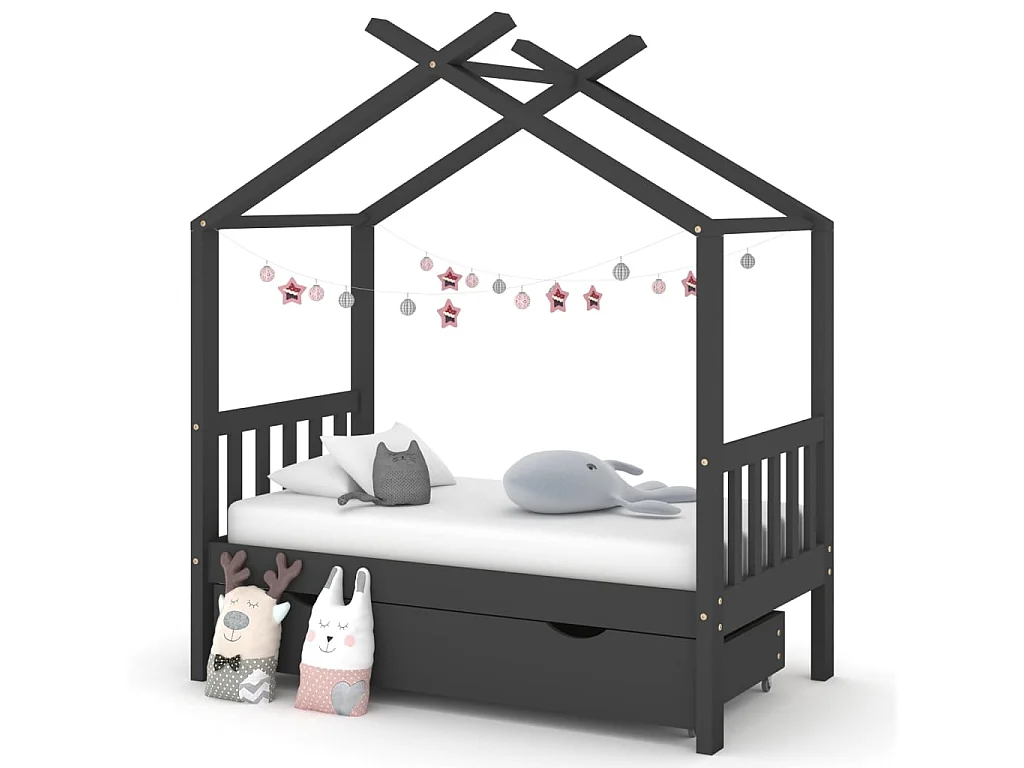 Lit d'enfant avec un tiroir Gris foncé Pin 70x140