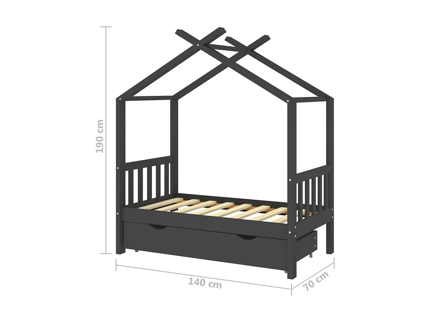 Lit d'enfant avec un tiroir Gris foncé Pin 70x140