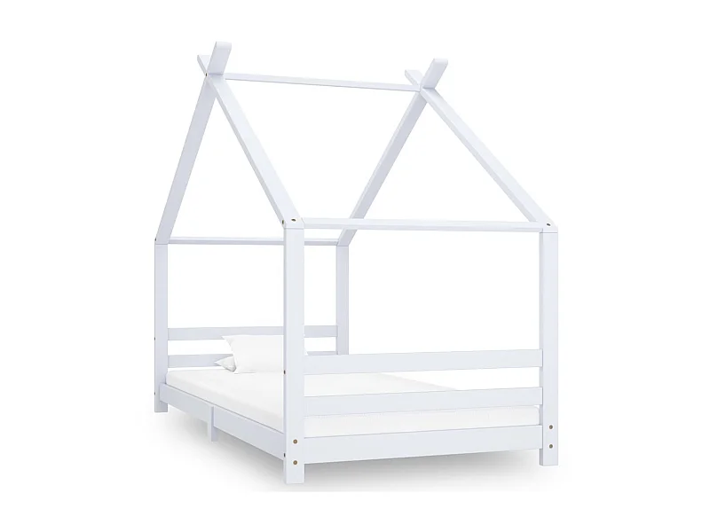 Lit cabane enfant Blanc Bois de pin massif 90x200