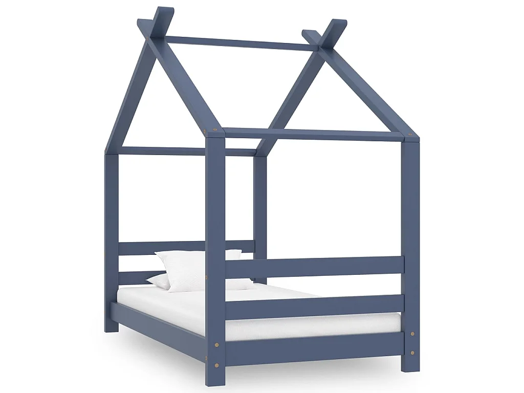 Lit cabane enfant Gris Bois de pin massif 70x140 3