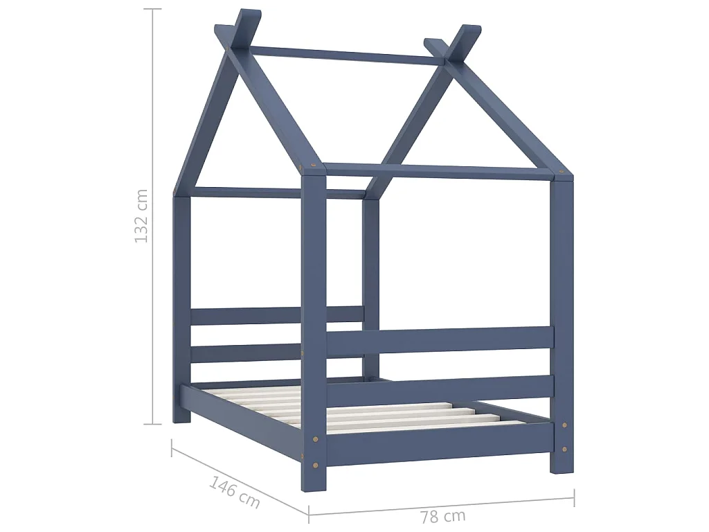 Lit cabane enfant Gris Bois de pin massif 70x140 3