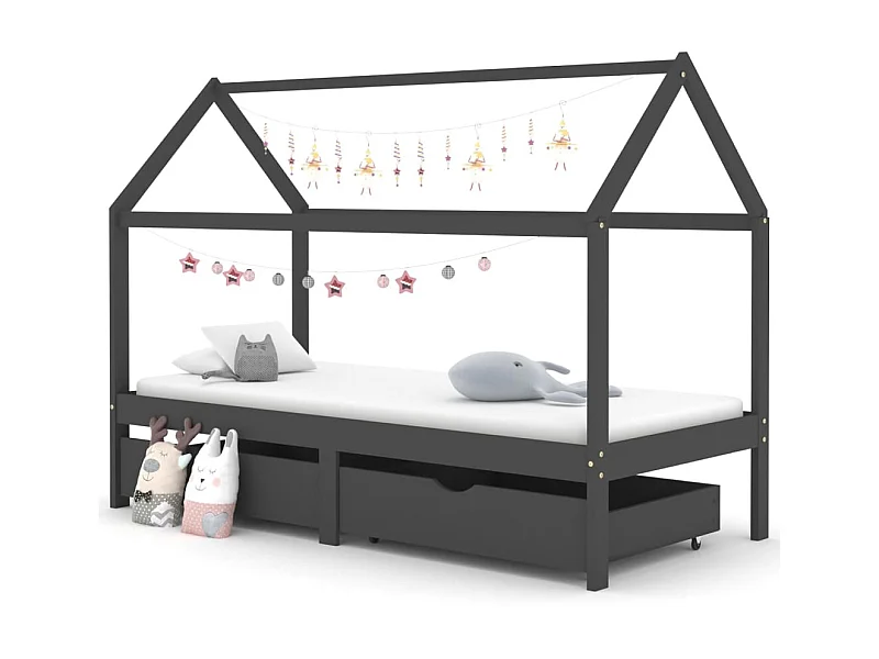 Lit cabane enfant avec tiroirs Gris foncé Pin 90x200