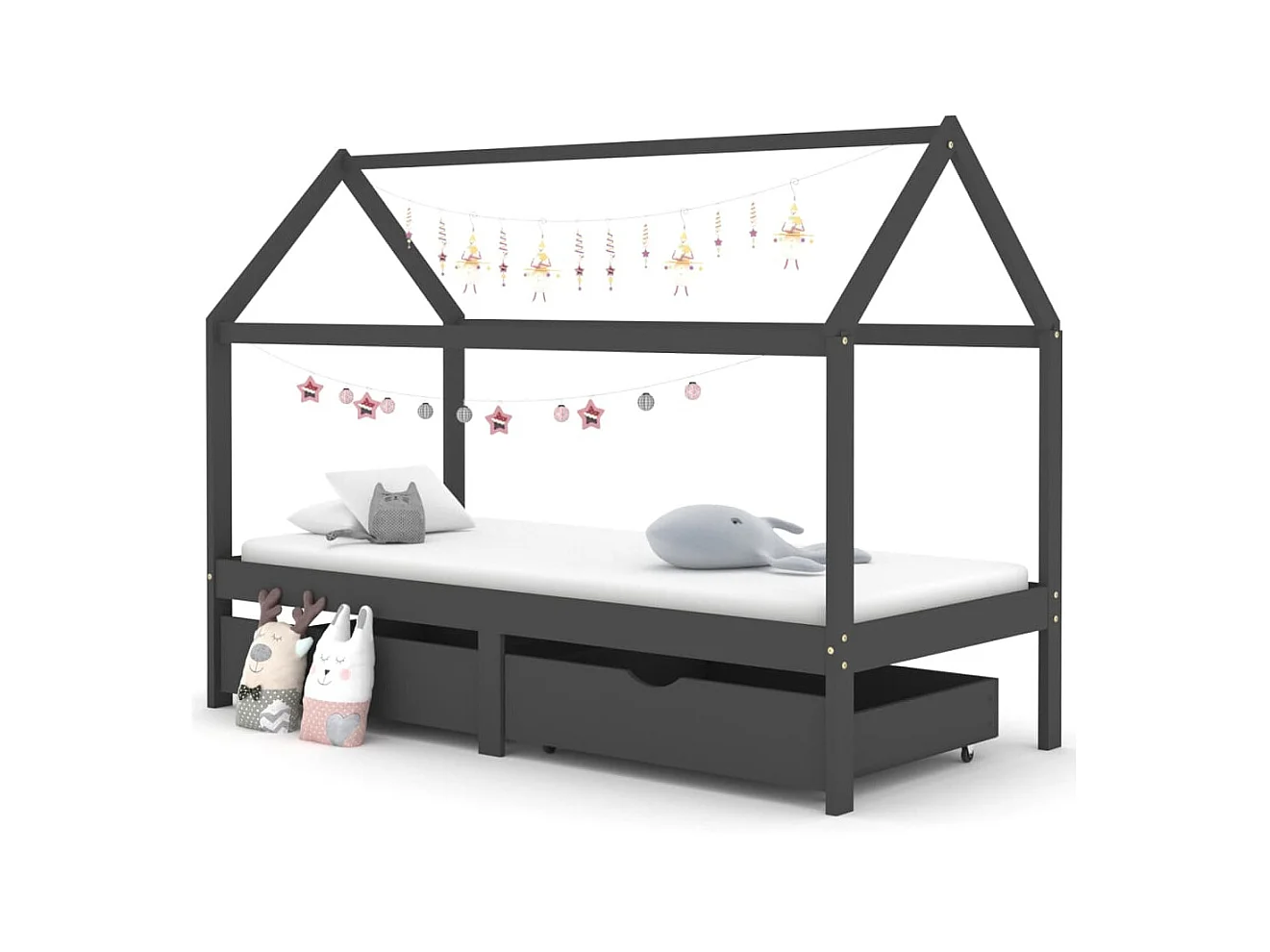 Lit cabane enfant avec tiroirs Gris foncé Pin 90x200