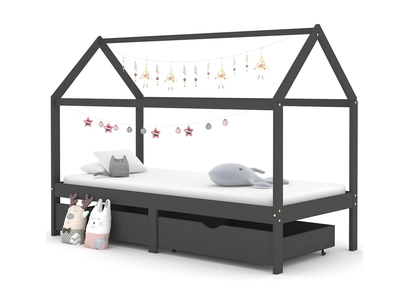 Lit cabane enfant avec tiroirs Gris foncé Pin 90x200