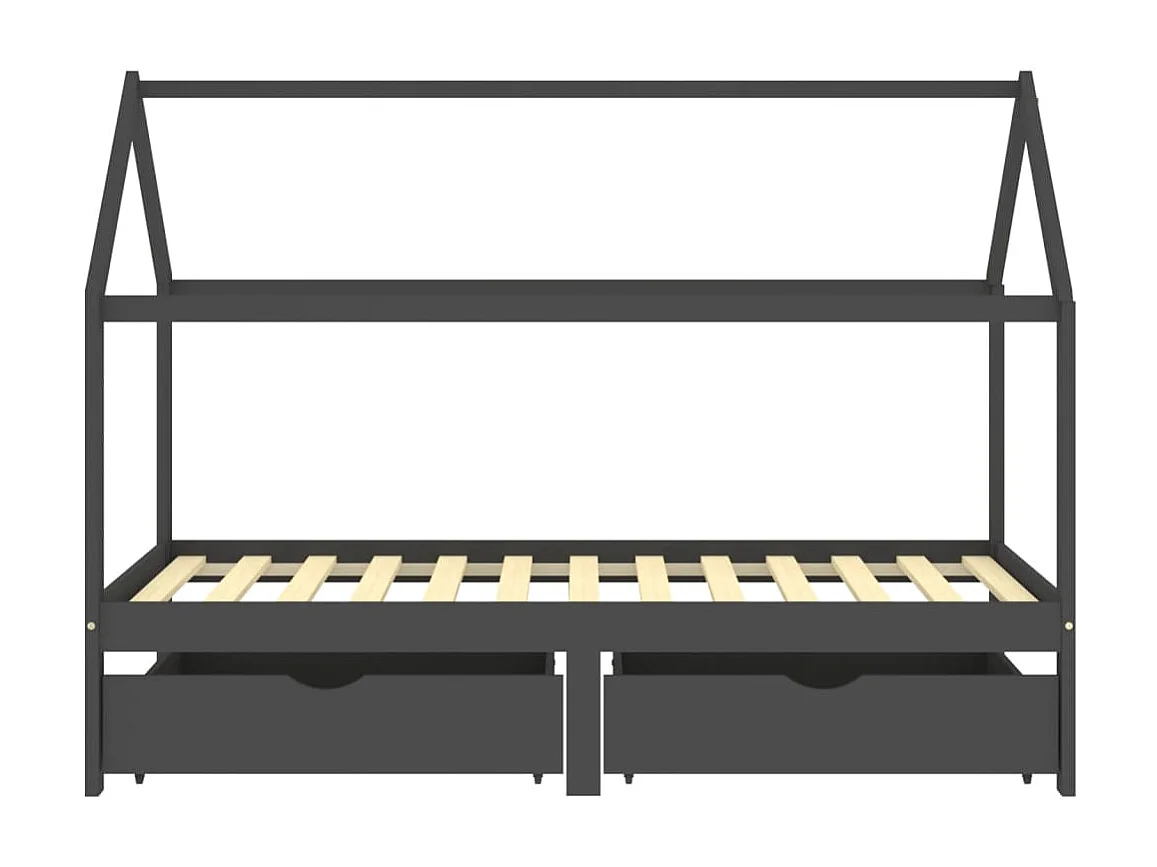 Lit cabane enfant avec tiroirs Gris foncé Pin 90x200