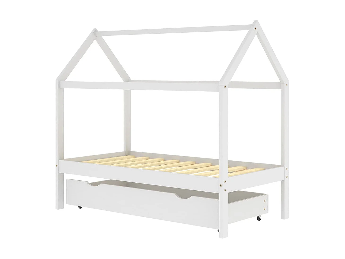 Lit cabane enfant avec un tiroir Blanc Pin massif 80x160