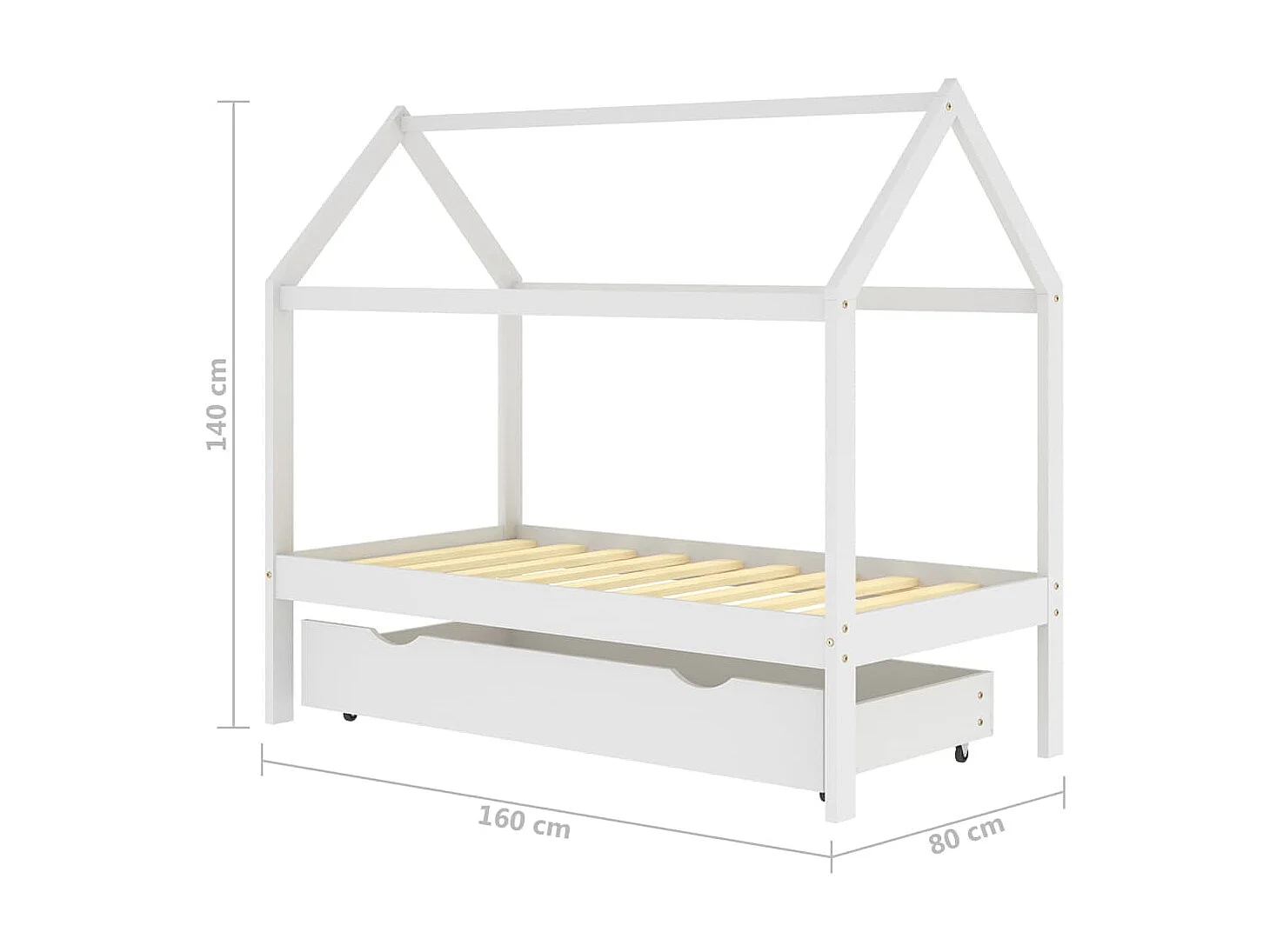 Lit cabane enfant avec un tiroir Blanc Pin massif 80x160