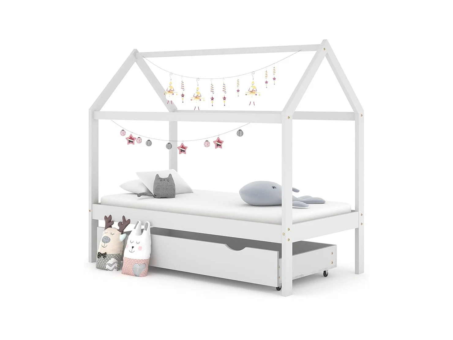 Lit cabane enfant avec un tiroir Blanc Pin massif 80x160