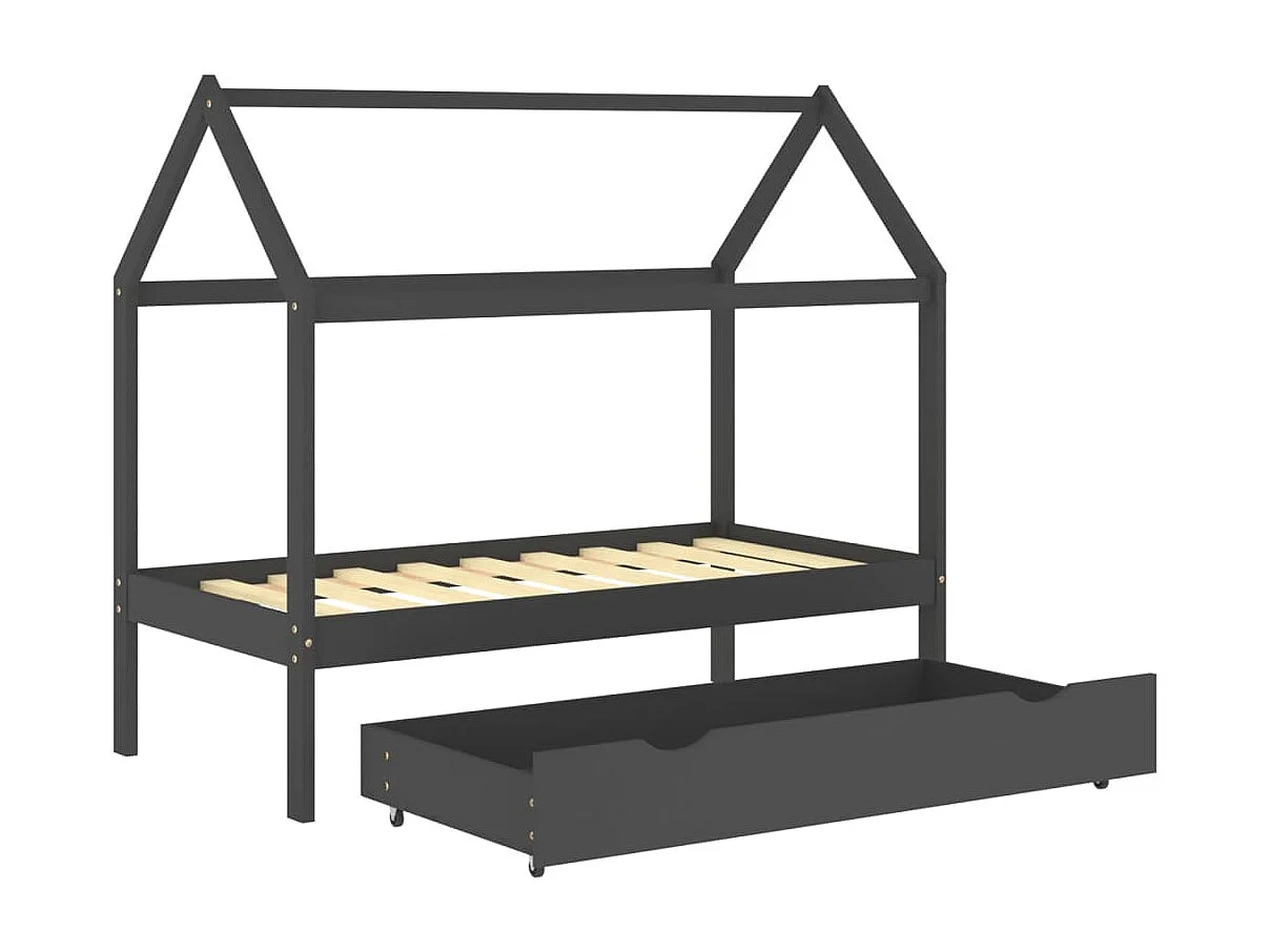 Lit cabane enfant avec un tiroir Gris foncé Pin 80x160