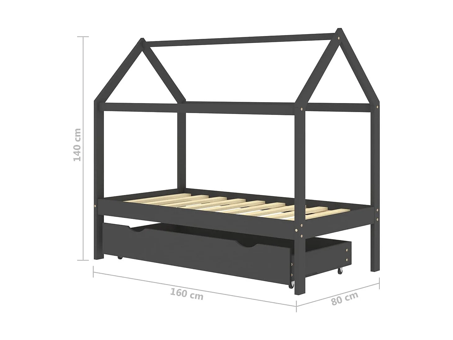Lit cabane enfant avec un tiroir Gris foncé Pin 80x160