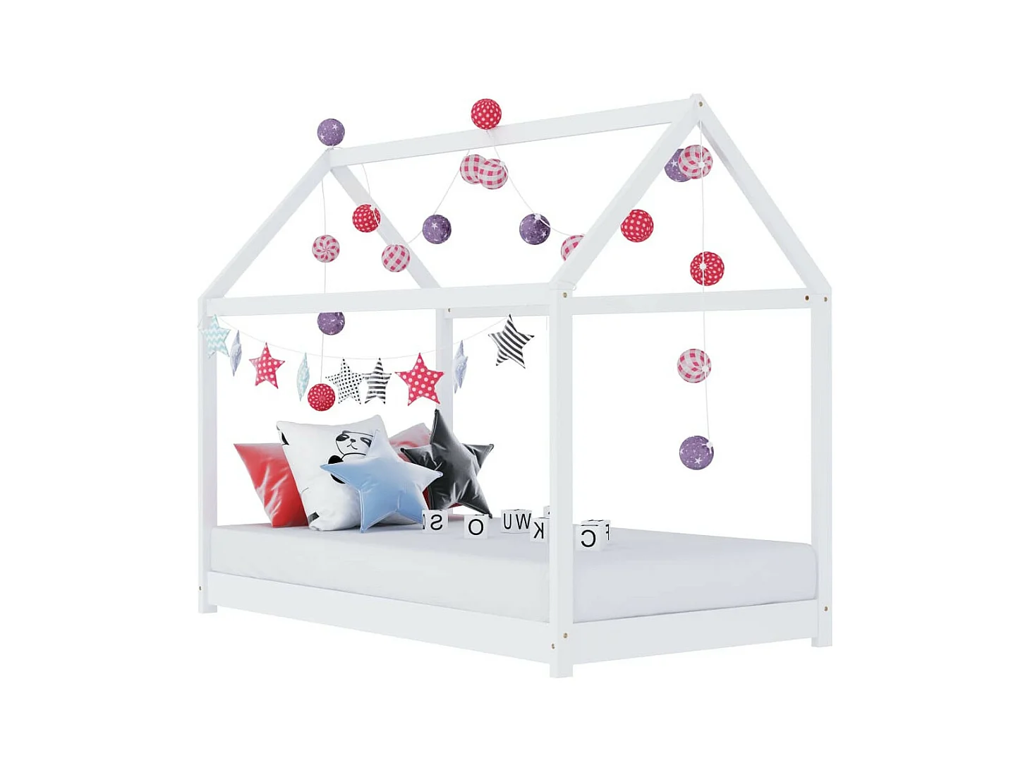 Lit cabane enfant Blanc Bois de pin massif 80x160 2