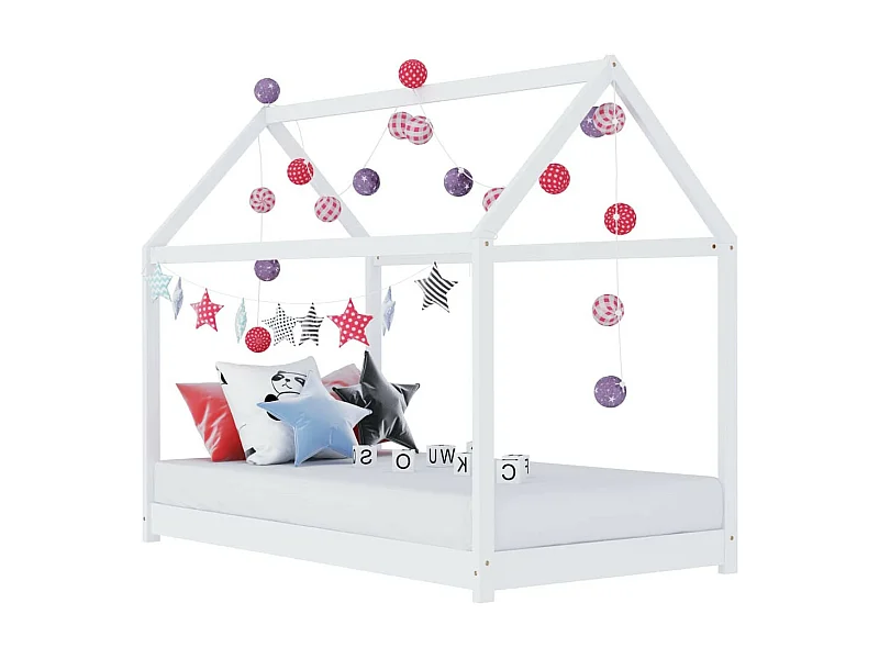 Lit cabane enfant Blanc Bois de pin massif 80x160 2