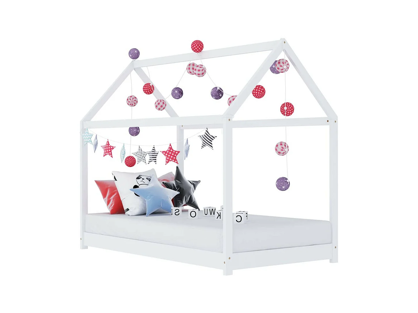 Lit cabane enfant Blanc Bois de pin massif 90x200