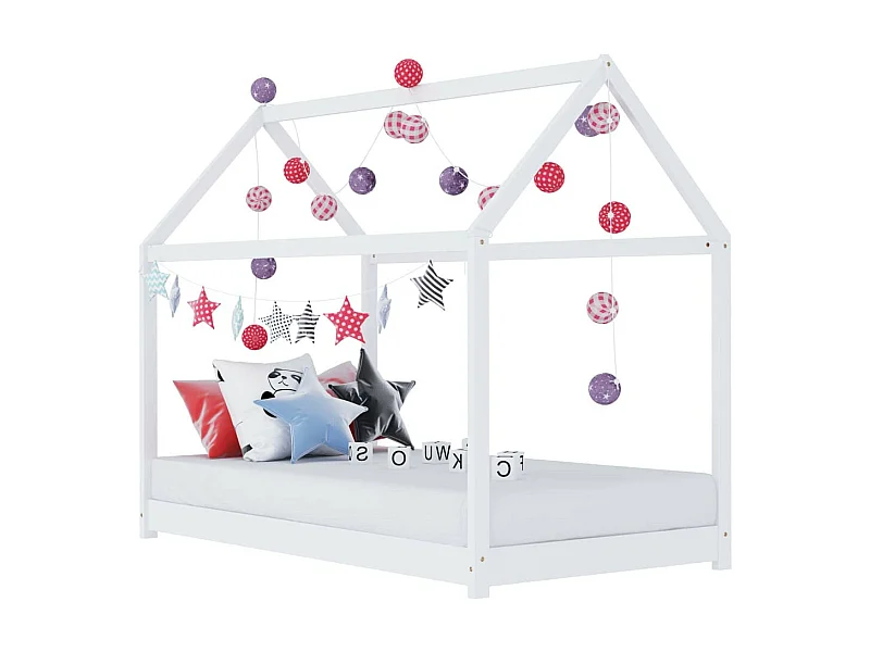 Lit cabane enfant Blanc Bois de pin massif 90x200