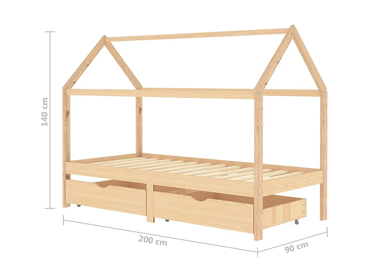 Lit cabane enfant avec tiroirs Bois de pin massif 90x200