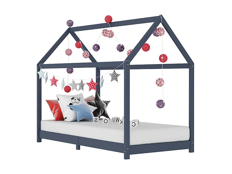 Lit cabane enfant Gris Bois de pin massif 80x160 2