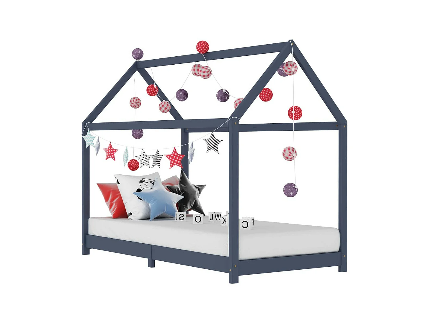 Lit cabane enfant Gris Bois de pin massif 80x160 2
