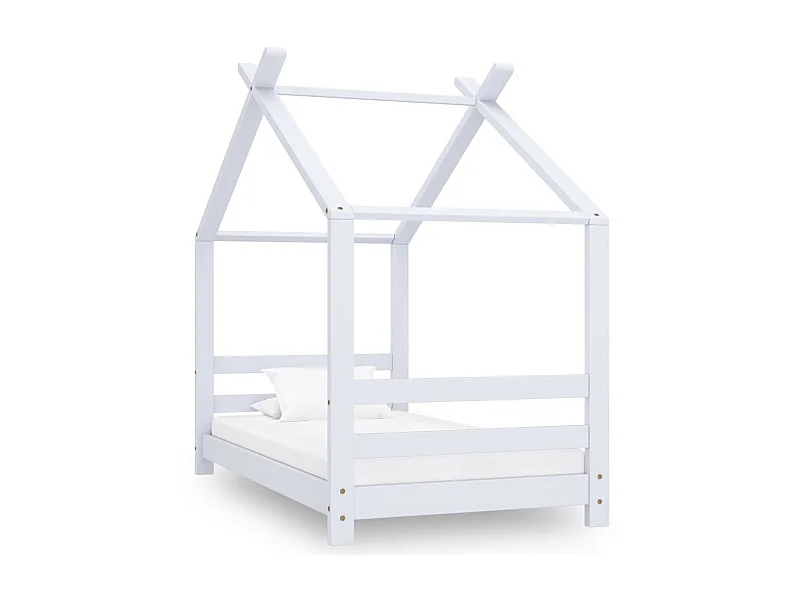 Lit cabane enfant Blanc Bois de pin massif 70x140 2