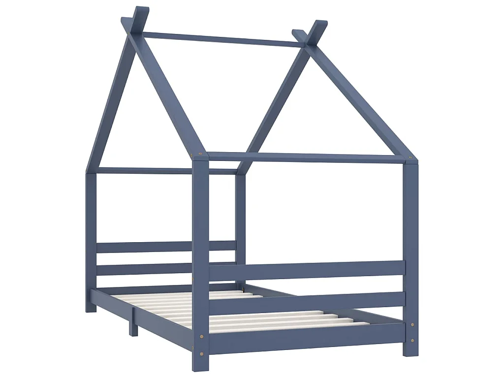 Lit cabane enfant Gris Bois de pin massif 90x200