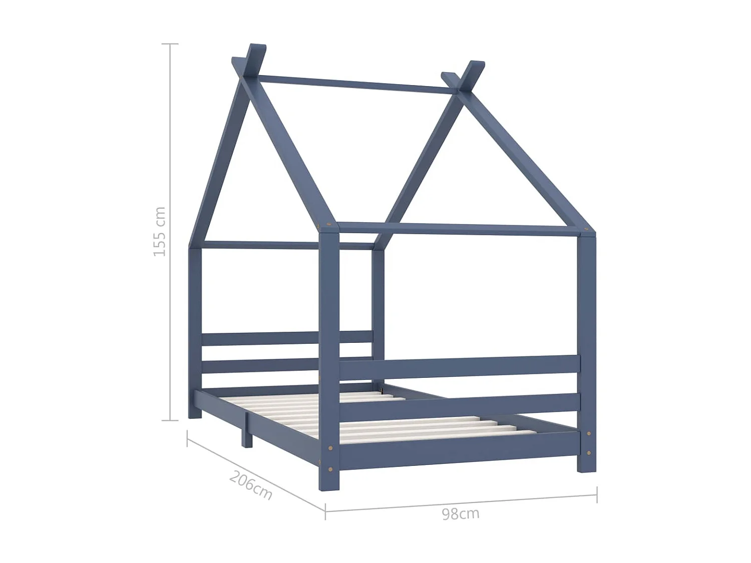 Lit cabane enfant Gris Bois de pin massif 90x200