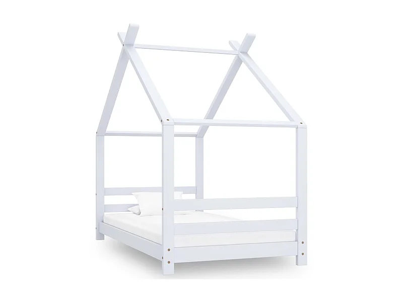 Lit cabane enfant Blanc Bois de pin massif 80x160 3