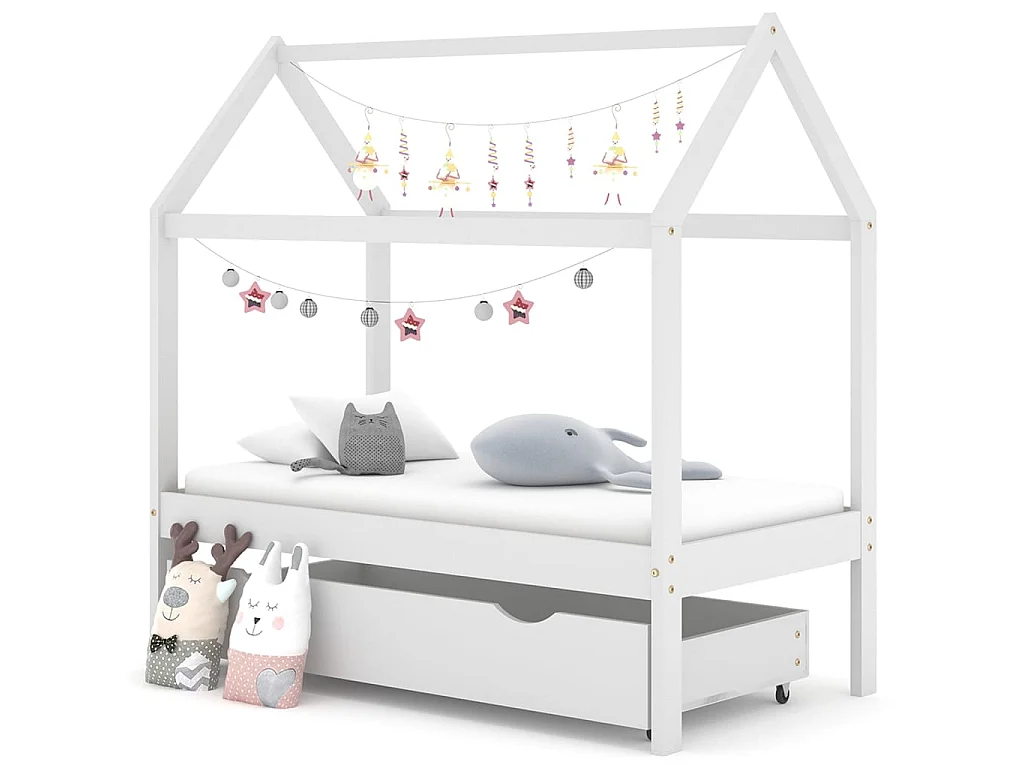 Lit cabane enfant avec un tiroir Blanc Pin massif 70x140