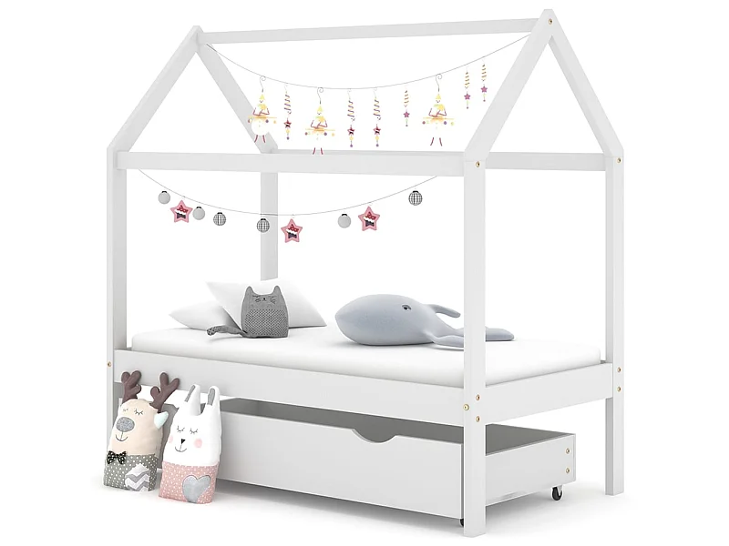Lit cabane enfant avec un tiroir Blanc Pin massif 70x140