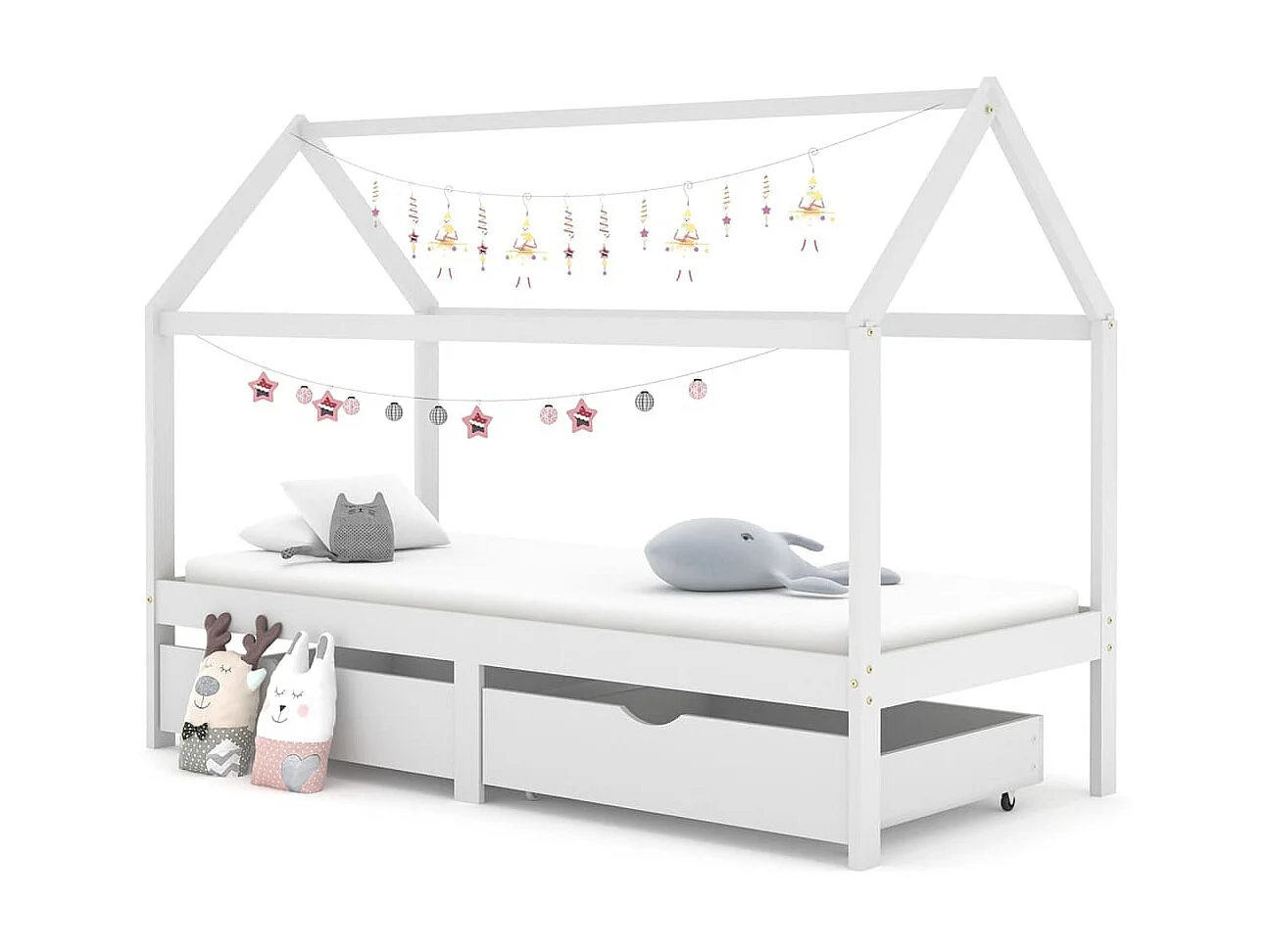 Lit cabane enfant avec tiroirs Blanc Pin massif 90x200