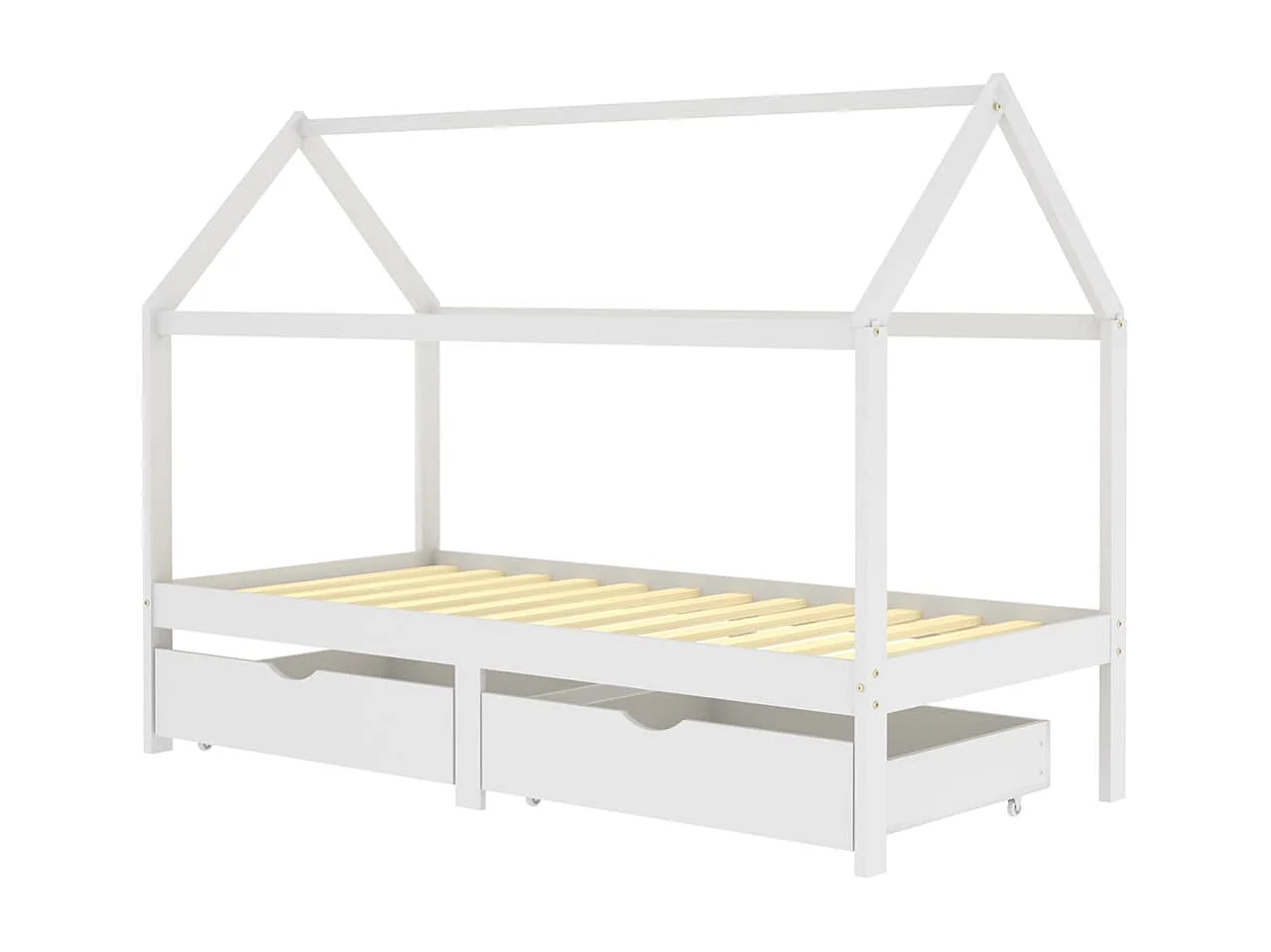 Lit cabane enfant avec tiroirs Blanc Pin massif 90x200
