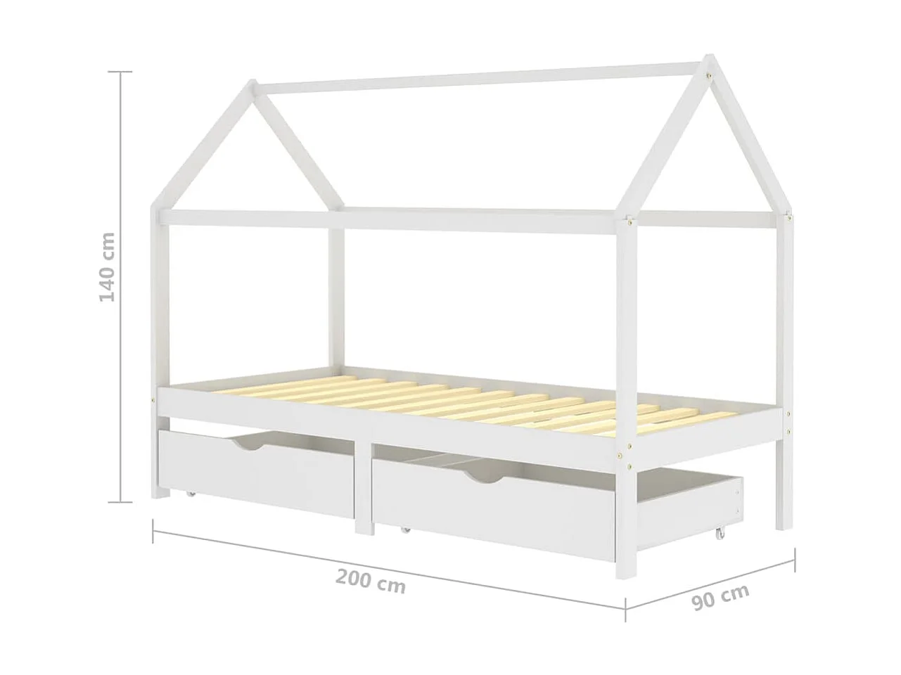 Lit cabane enfant avec tiroirs Blanc Pin massif 90x200