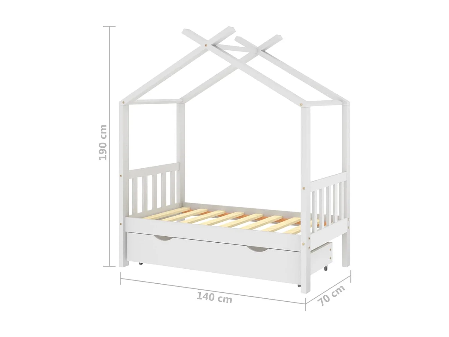 Lit d'enfant avec un tiroir Blanc Pin massif 70x140 Maliko