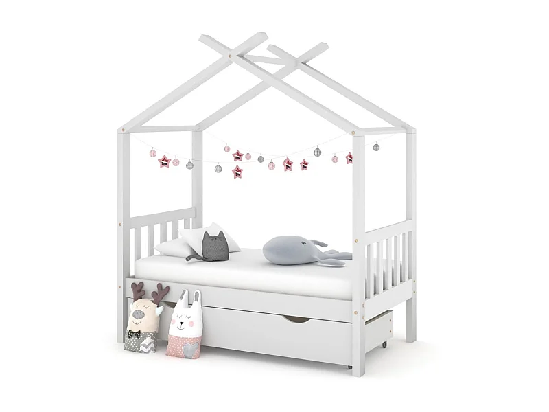 Lit d'enfant avec un tiroir Blanc Pin massif 70x140 Maliko