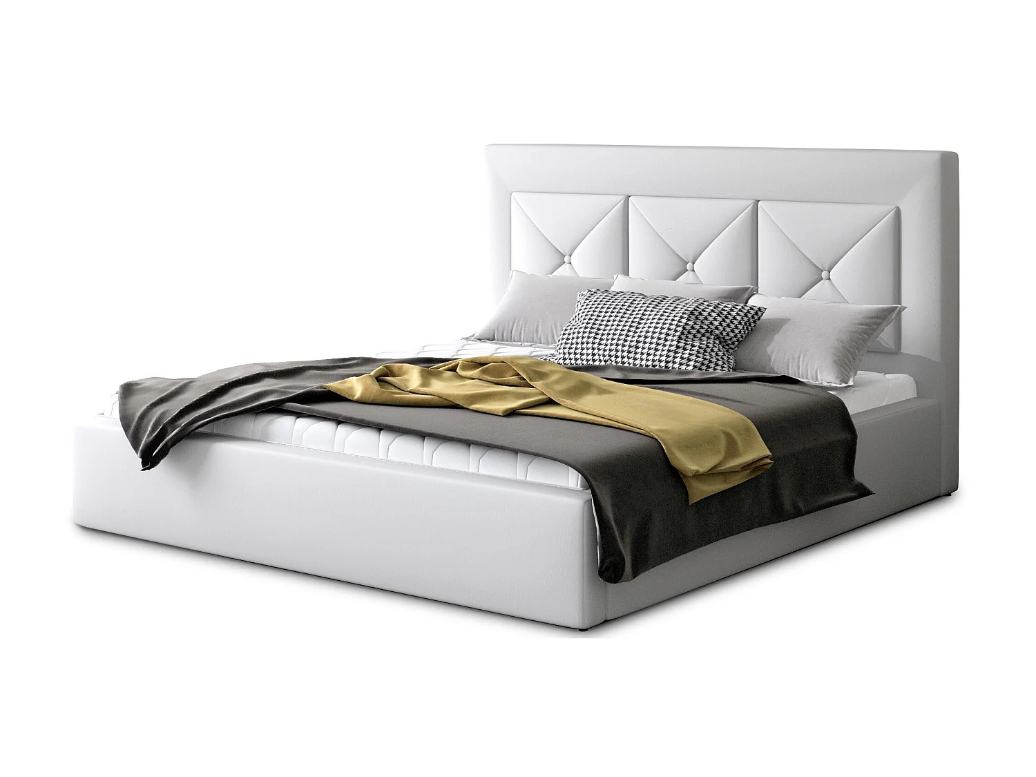 Tweepersoonsbed bekleed met Clarin-imitatieleer-Kleur Wit-Slapen 160x200cm-Versie opslagruimte