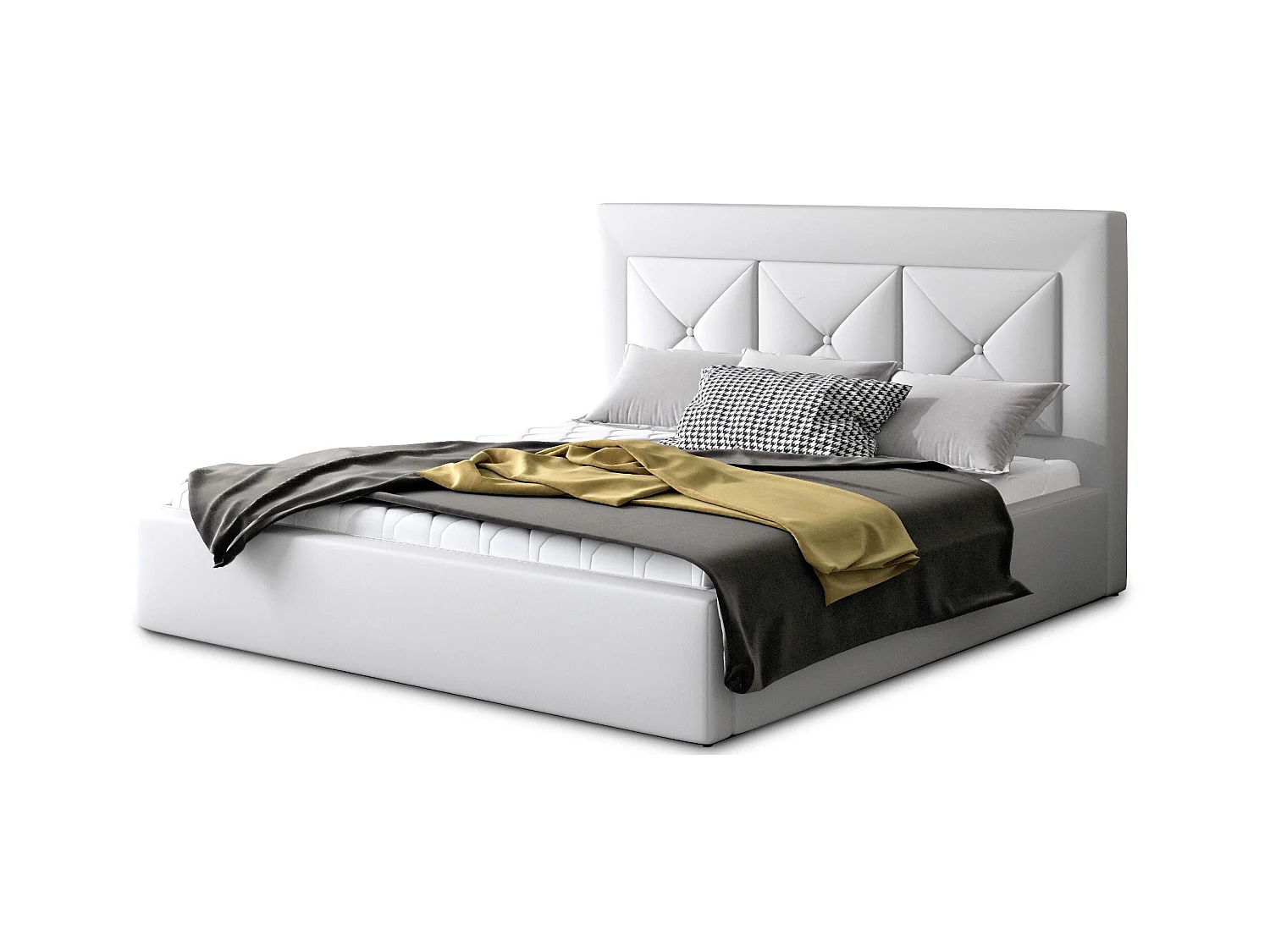 Lit double rembourré en simili cuir Clarin-Couleur Blanc-160x200-Version coffre de rangement