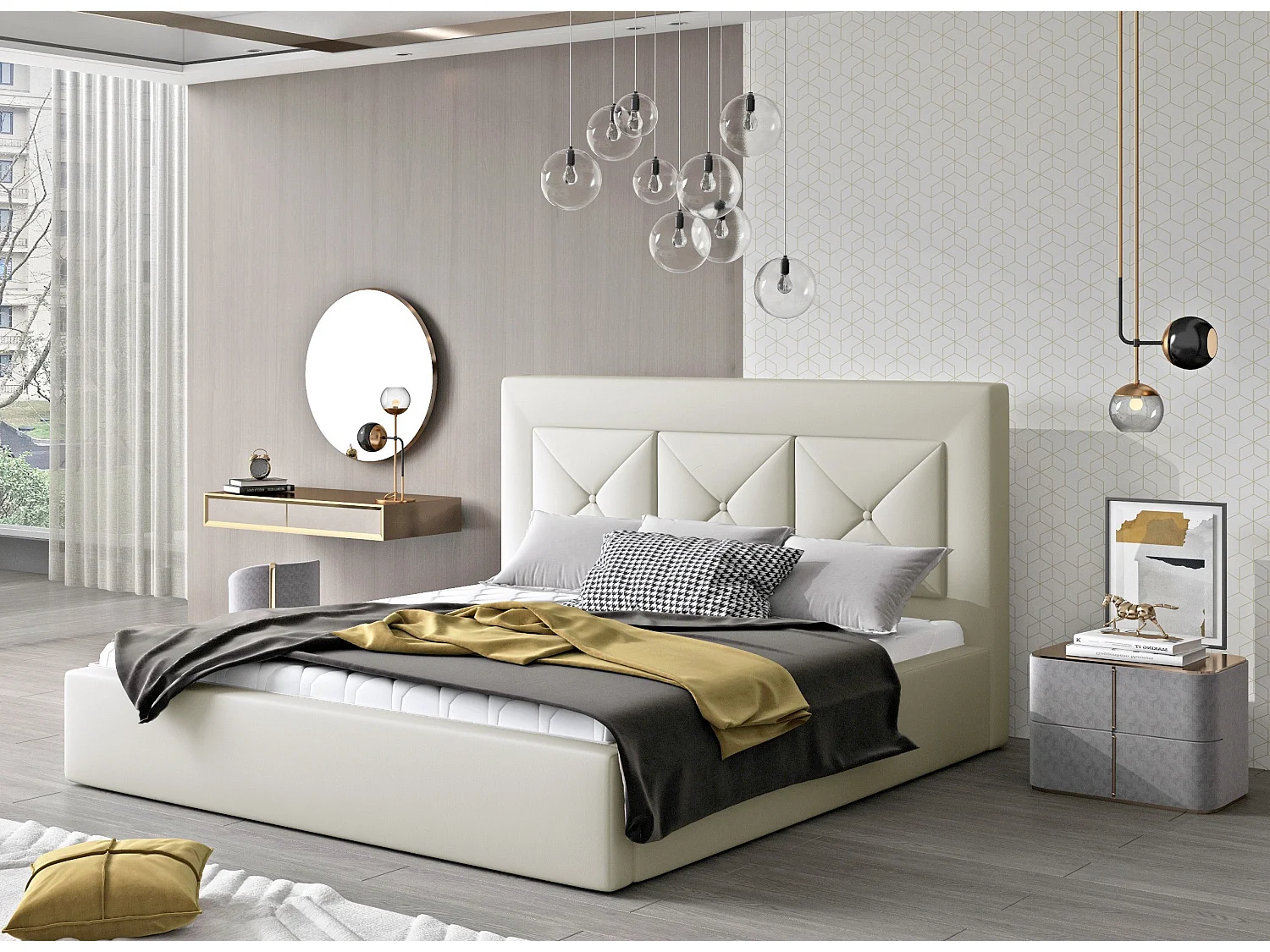 Tweepersoonsbed bekleed met Clarin-imitatieleer-Kleur Room-Slapen 200x200cm-Versie opslagruimte