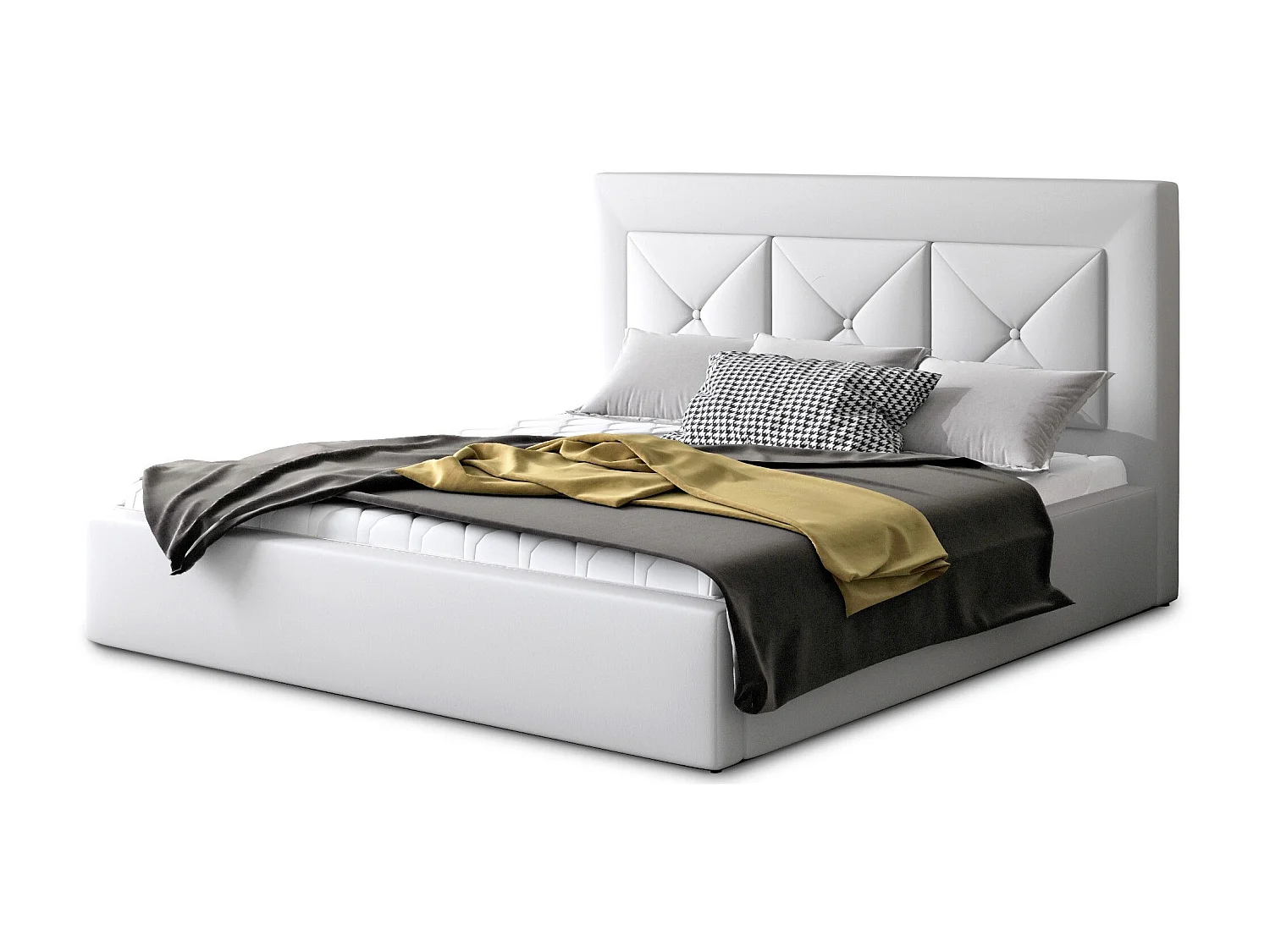 Lit double rembourré en simili cuir Clarin-Couleur Blanc-200x200-Version coffre de rangement