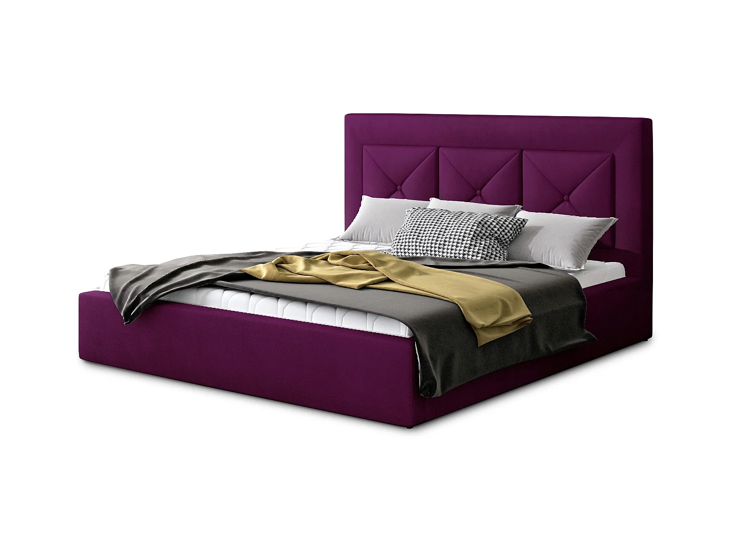 Lit double rembourré en velours Clarin-Couleur Marron Foncé-140x200-Version coffre de rangement