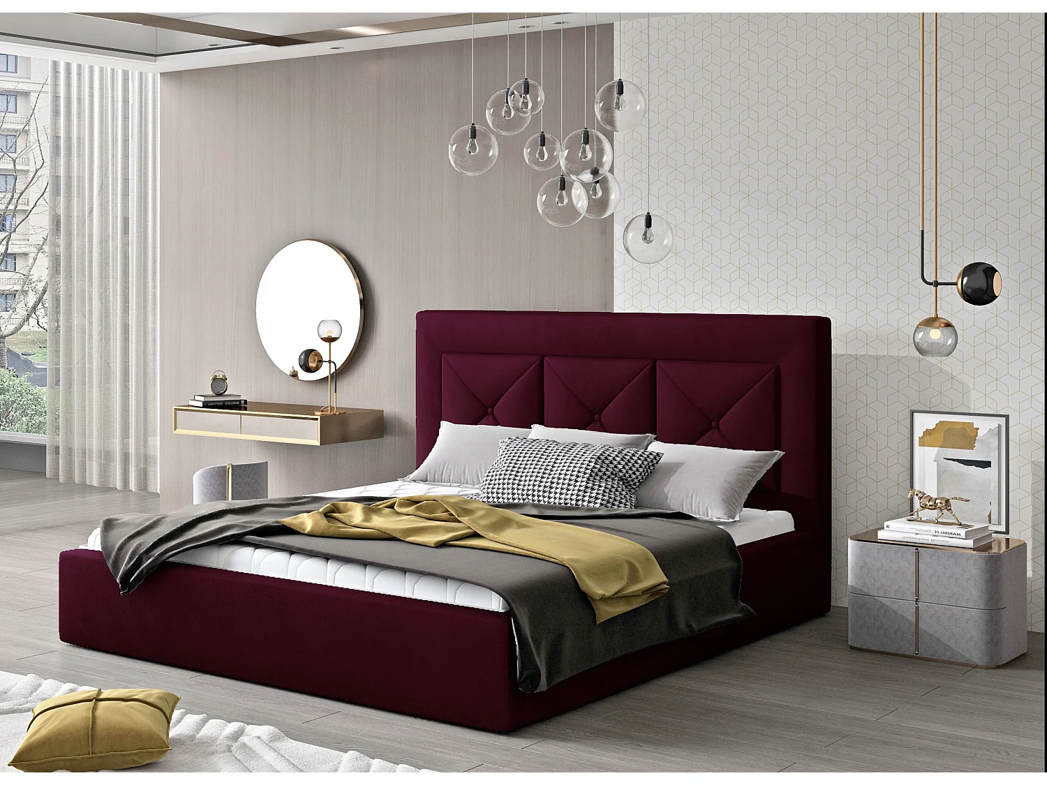 Tweepersoonsbed bekleed met Clarin-fluweel-Kleur Donker bruin-Slapen 140x200cm-Versie opslagruimte