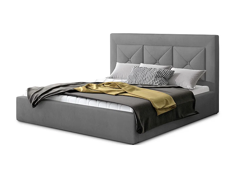 Tweepersoonsbed bekleed met Clarin-fluweel-Kleur Grijs-Slapen 140x200cm-Versie opslagruimte